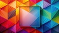 Vibrant colorful triangular geometric abstract background with central square frame for text or image placement. Generative AI Royalty Free Stock Photo