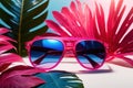 Vibrant colorful tropical vacation theme, with pastel blue and pink sunglasses