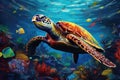 Vibrant Colorful underwater sea turtle. Generate Ai Royalty Free Stock Photo