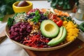 a vibrant and colorful zero-waste meal, featuring fresh local ingredients