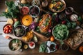 a vibrant and colorful zero-waste meal, featuring fresh local ingredients