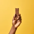 Vibrant Colorism: A Chocolate Bar Held By A Female Hand