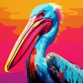 Vibrant Colorist: Pelican Colorful Print In The Style Of Alejandro Burdisio And Martiros Saryan Royalty Free Stock Photo