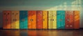 Vibrant colors adorn school lockers in a neat row. education concept. versatile background for design projects. colorful Royalty Free Stock Photo