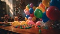 Vibrant colors, balloons, candy, and gifts create a cheerful celebration generated by AI