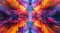 The vibrant colors blur and blend together creating a digital kaleidoscope of abstract explosions