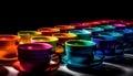 Vibrant colors of crockery in a stack, an abstract still life generated by AI