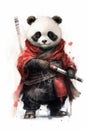 Vibrant colors. Cute adorable baby panda samurai watercolor. Beautiful illustration picture. Generative AI