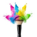 Vibrant colors exploding from a makeup brush isolated on white background Royalty Free Stock Photo