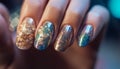 Vibrant colors and glitter create elegant nail art for women generated by AI