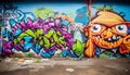 Vibrant colors, graffiti chaos, messy city life, abstract street art generated by AI