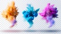 The vibrant colors of Holi paints, colorful clouds or explosions, ink splashes for festival on a transparent background Royalty Free Stock Photo