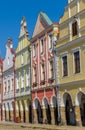 Vibrant colors of the hsitoric houses at the market square of Telc