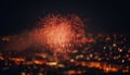 Vibrant colors ignite city skyline in explosive firework celebration generated by AI Royalty Free Stock Photo