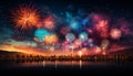Vibrant colors illuminate city skyline in explosive celebration generated by AI