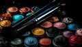 Vibrant colors in large eyeshadow palette for glamorous make up generated by AI