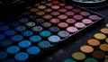Vibrant colors in a large eyeshadow palette for professional make up artists generated by AI