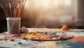 Vibrant colors on messy desk, artist prepares homemade watercolor paints generated by AI Royalty Free Stock Photo