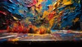 Vibrant colors mix on artist canvas, creating messy abstract chaos generated by AI