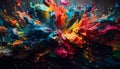 Vibrant colors mix in chaotic acrylic painting of exploding galaxy generated by AI