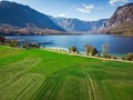 Vibrant colors of nature at Bohijn lake in Slovenia, drone view from above Royalty Free Stock Photo