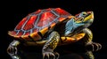 Vibrant Colors Of Red-eared Slider On Black Background