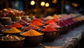Vibrant colors of spices in a large bowl, selling fast generated by AI Royalty Free Stock Photo