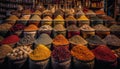 Vibrant colors of spices in a row selling generated by AI Royalty Free Stock Photo