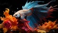 Vibrant colors swim in motion, displaying elegance and beauty underwater generated by AI