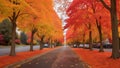 Tree-lined street in the midst of autumn