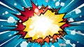 Vibrant comic art style background with exploding speech bubbles and glowing effects
