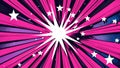 Vibrant comic book explosion background with pink and purple rays and white stars Royalty Free Stock Photo