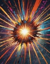 Vibrant comic book explosion, colorful radial burst , graphic, art Royalty Free Stock Photo