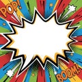 Vibrant comic book explosion speech bubble with action words Royalty Free Stock Photo