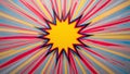 Vibrant comic book explosion starburst background featuring a bright yellow empty speech bubble shape ready for promotional text Royalty Free Stock Photo