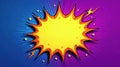Vibrant comic book style explosion with central empty space for text or design elements on a blue and purple background. Royalty Free Stock Photo