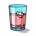 Vibrant Comic Book Style Ice Glass With Pink Drinking Water