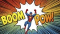 Superhero Comic Book Style Explosion with Boom Pow Text Royalty Free Stock Photo