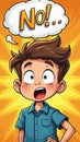 Comic Style Surprised Boy with Speech Bubble Saying \'No Royalty Free Stock Photo