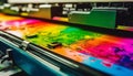Vibrant computer chip manufacturing equipment in modern electronics industry workshop generated by AI