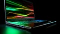 Vibrant computer network glows in futuristic space generated by AI
