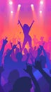 Vibrant concert scene with hands up at a music festival. Enthusiastic audience enjoying a live performance with bright Royalty Free Stock Photo