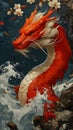 Vibrant Contrasts: A Stunning Portrait of a Red Dragon with Whit