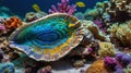 Vibrant Rainbow Clam Shell in a Tropical Coral Reef Scene Royalty Free Stock Photo
