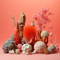 Vibrant Coral Reef Scene With Whimsical Found Objects