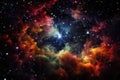 Vibrant cosmic panorama featuring nebulous formations and distant star clusters. Abstract background, generative AI