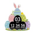 Colorful easter egg countdown timer with bunny and chick decorations isolated on white background Royalty Free Stock Photo