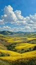 Vibrant countryside landscape with rolling hills and dramatic cloudscape Royalty Free Stock Photo