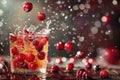 Vibrant Cranberry Cocktail Splash with Ice and Fresh Berries Royalty Free Stock Photo