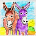 Vibrant Crayon Drawing Of Two Donkeys In The Style Of Nikon D750 Royalty Free Stock Photo